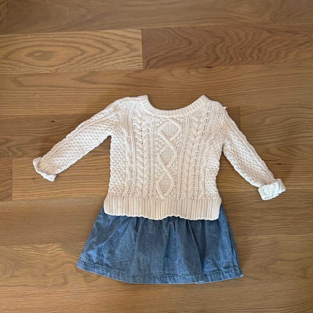 GAP Cream Cable Knit Sweater with Blue Skirt 12-18M